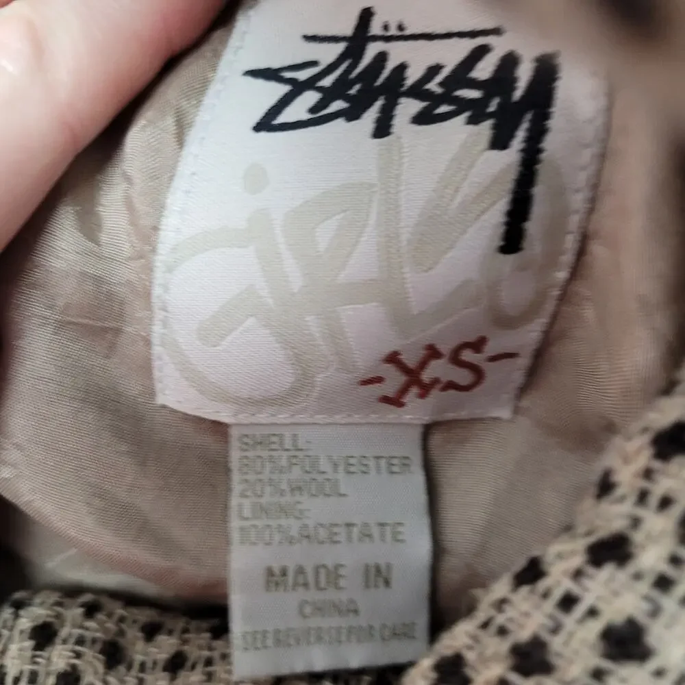 Stussy girls brown wool knit jacket coat mid length button front cowl neck